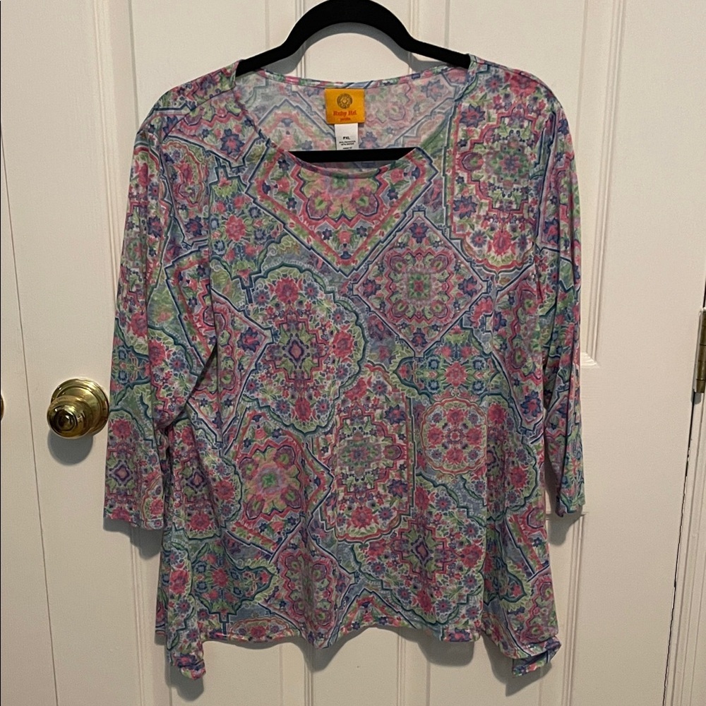 🐥Ruby Rd. Colorful Mosaic Long Sleeve Top